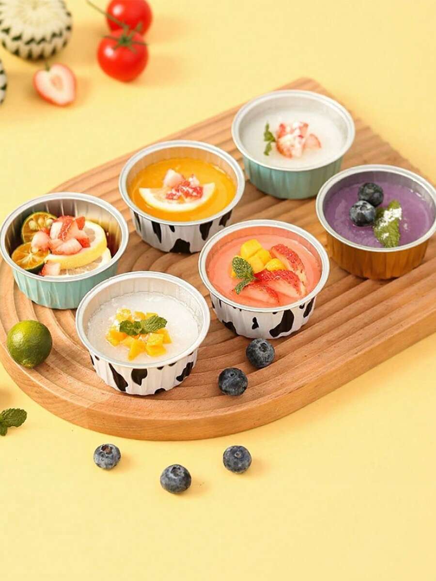 100個可重複使用圓形鋁箔烘焙杯，耐熱適用於蛋糕、塔、布丁，適合派對/生日/婚禮食物容器