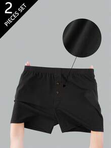 Norcotton 男士黑色 2入組 純棉鈕扣平口內褲 - 黑色 - 查看 7