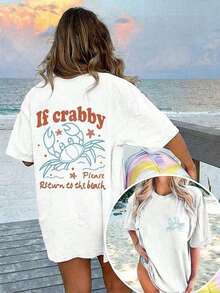 Women's 100% Cotton Graphic Graphic T-Shirt With Double Print "If I'm In A Bad Mood, Please Go Back To The Beach" And "Salty", Casual And Oversized Summer Style | Summer Clothes | Holiday Outfits Pure Cotton T-Shirt 100% Cotton 100% Cotton - 白色 1 - 查看 1
