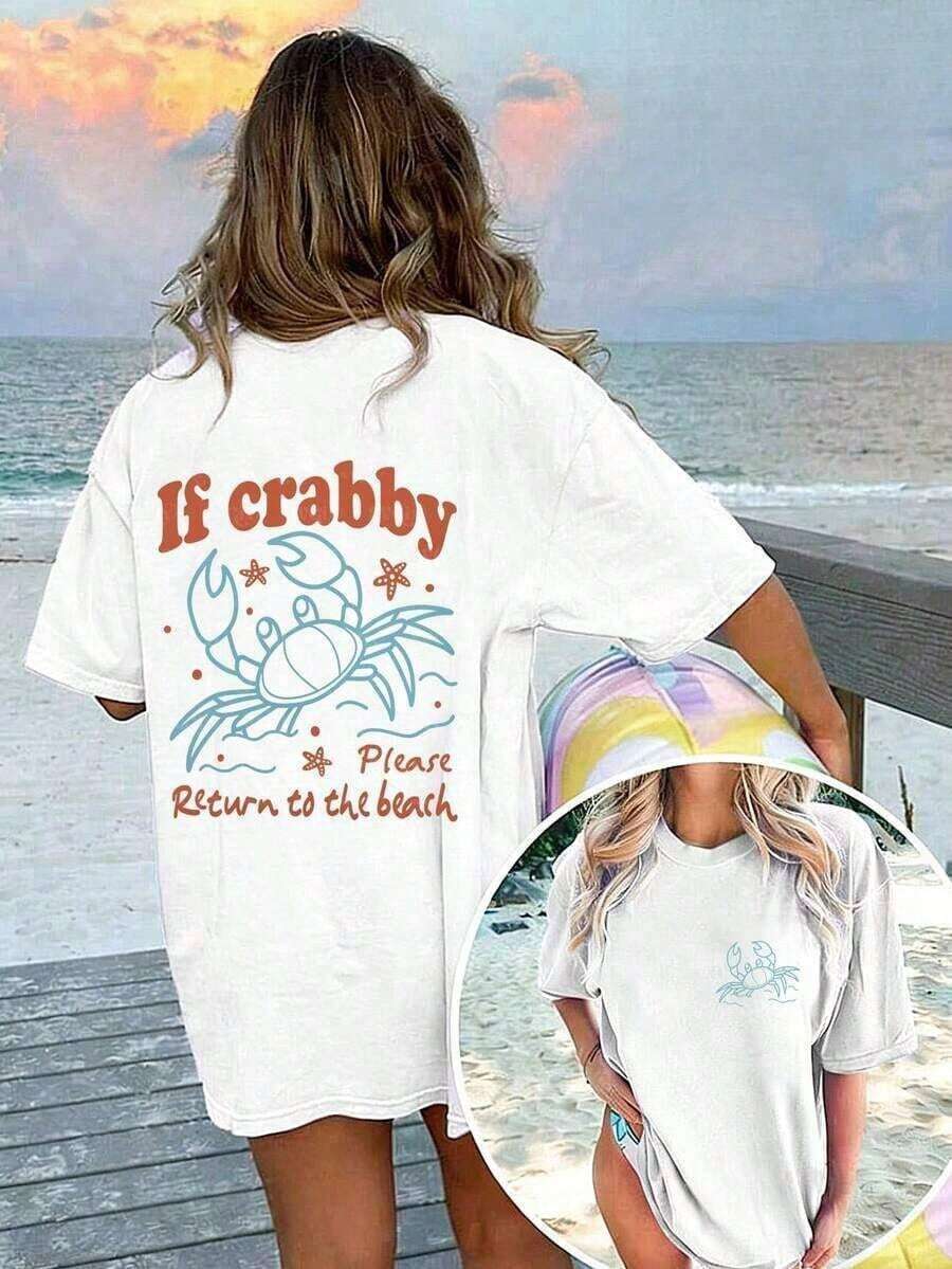 Women's 100% Cotton Graphic Graphic T-Shirt With Double Print "If I'm In A Bad Mood, Please Go Back To The Beach" And "Salty", Casual And Oversized Summer Style | Summer Clothes | Holiday Outfits Pure Cotton T-Shirt 100% Cotton 100% Cotton - 白色 1 - 查看 1