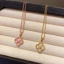 1pc Fashionable & Versatile Shell Rhombus Flower Pendant Necklace, Elegant Clavicle Chain, Luxury Aesthetic - Four Leaf Clover Necklace - View 5