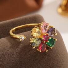 1 pieza Anillo giratorio Fidget de cobre con circonita, con diseño de flor, estrella y luna, para alivio de ansiedad y estrés, para uso diario, regalo - Plateado - Ver 4