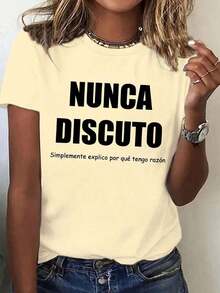 2026 Fashion Women's Cotton T-Shirt Casual Quality Graphic T-Shirt With Spanish Summer Slogan For Women, Casual And Comfortable Daily Wear Basic Unisex T-Shirt - 杏 - 查看 4
