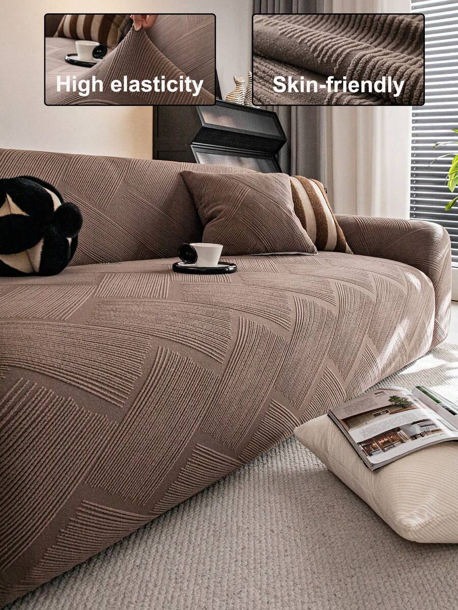 1pc Jacquard Solid Color Stretch Full Coverage Sofa Cover, Minimalist Style Pet-Friendly Anti-Slip Anti-Dirty Anti-Scratch, Suitable For All Seasons, Machine Washable, Holiday & New Home Decor Dust Cover