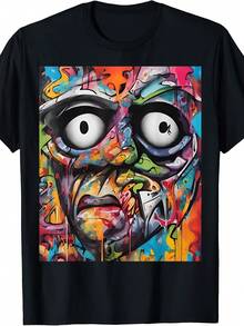 Camiseta con Estampado de Graffiti Colorido, Estilo Street Art, para Hombre y Mujer, Verano 2026, Manga Corta, Camiseta de Algodón para Familia Coordinada - Negro - Ver 7