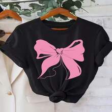 Featured Item Top Picklocalwomen S Black T-Shirt With Pink Bow G2026 Plus Size Lightweight Summer T-Shirt Regular Fit Casual Breathable Essential For Everyday Wear Versatile Clothing Modern Look Comfortable Material Short Sleeves For Young Adults S-XXXL - 黑色 - 查看 1