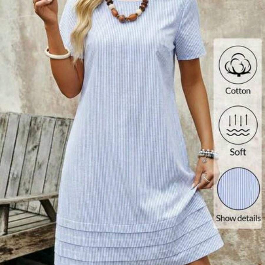 YijiaNvz Faunlyn Vestido corto de manga corta de unicolor casual de verano - Multicolor - Ver 1
