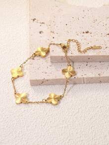 VceTd 1 Set Perhiasan Stainless Steel Motif Daun Semanggi yang Modis, Cocok untuk Wanita, untuk Bepergian atau Pemakaian Sehari-hari - Yellow Gold - View 9