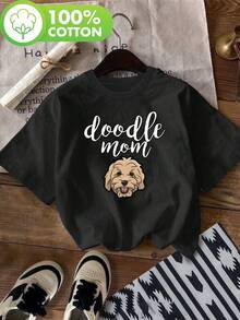 Camiseta con estampado de perro y graffiti "Graffiti Mom Happy" - Camiseta casual de cuello redondo, ultra suave, transpirable para el verano, de manga corta, adecuada para primavera y verano, blusas para mujer. - Negro - Ver 7