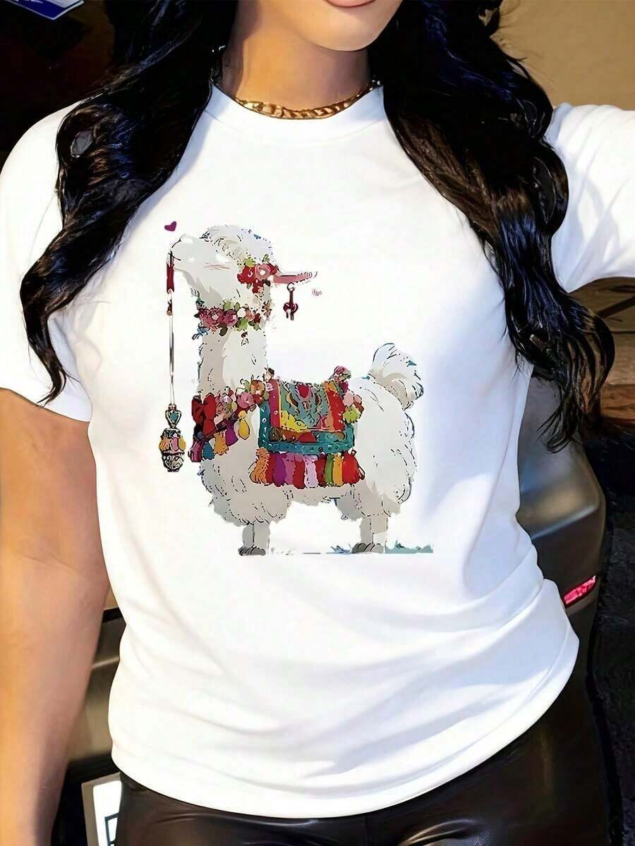 Camiseta de Mujer con Estampado de Anime - Cuello Redondo Casual, Corte Regular, Diseño Floral Vibrante y con Cuentas, Lavable a Máquina, Comodidad para Todas las Temporadas, Regalo Perfecto para Amigas y Parejas, Camiseta de Anime, Ropa Cómoda, Diseño Gráfico Atractivo, Tejido Suave, Adecuado como regalo. playera de mujer. blusas>elegantes. boho chic,Top de mujer suave, transpirable y cómodo, ideal para primavera, verano y otoño, perfecto para vacaciones, viajes y uso diario. - Blanco - Ver 1
