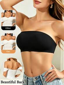 Sexy Strapless Bras Seamless Invisible Bra No Padding Lingerie Transparent Shoulder Strap Tube Tops Match For Strapless Dress Unpadded All Day Comfort - Black - View 3