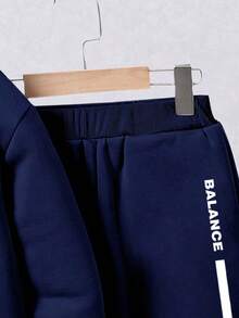 Toddler Letter Print Warm Hoodie Sweatshirt And Sweatpants Set - Royal Blue - View 4