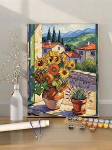 Sunflower Landscape Window View DIY Digital Oil Painting Handmade Craft Home Decor 40x50cm/16x20in Holiday Gift - Sets - View 3