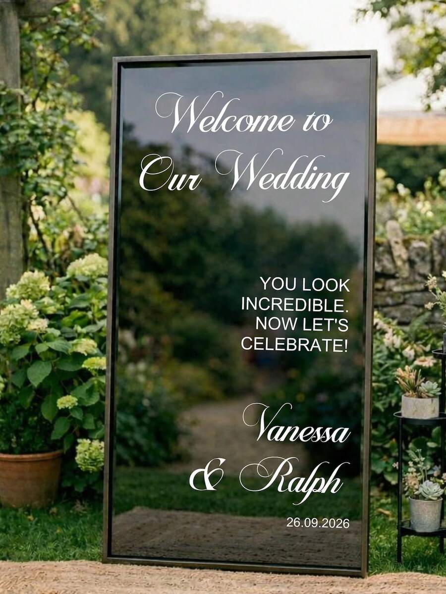 Customized Mirror Sticker Wedding Decor - Wedding Signage Decor DIY Wedding Sticker - Mirror Sticker "Welcome To The Wedding" - Customized Mirror Letter Sticker Decal - Just Married - Wedding Marriage Decor/Modern Wedding Welcome Sign/Personalized Newlyweds Name And Date/Mirror Sticker-Bridal Shower - Multicolor - View 1