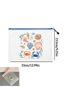 Multi Color Waterproof Fashionable Mesh Beach Bag, Colorful "Marine Creatures And Shells" Printed Makeup Bag, Beach Theme. Large Capacity Transparent Makeup Bag, Nylon Zipper Wash Bag - Lightweight, Can Store Sunscreen, Snacks, Bikinis, And Beach Essentials. Spring And Summer Storage, Perfect For Swimming, Beach, Diving - Multicolor - View 9