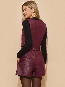 Conjunto de chaleco y pantalones cortos de verano a rayas para mujer - Burdeos - Ver 3