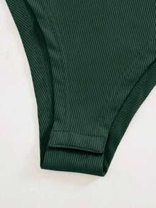 Body tejido de canalé de cuello alto unicolor - Verde Oscuro - Ver 5