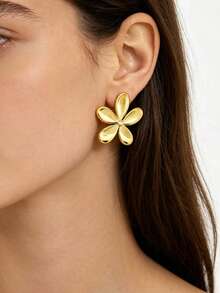 2-12pcs Gold-Tone Women's Fashion Earring Set, Including Left & Right Ear Flowers, Sunflowers, Five-Petal Flowers, Smooth C-Shaped, Teardrop, Snake Tail C-Shaped, Fashionable & Elegant Earring Set For Autumn/Summer, Suitable For Outing, Vacation, And Gift-Giving - Gold - View 7