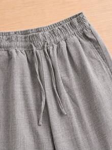 Nes Sport Pantalón Casual Amplio de Mujer con textura tipo lino Pantalones Largos con Cintura Elástica, Bolsillos y Cordón Ajustable - Gris Oscuro - Ver 3