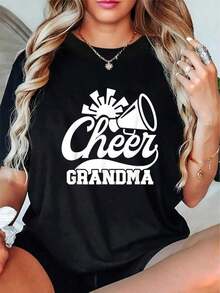 100% Cotton T-Shirt With An Inspirational Print For Grandma | Soft T-Shirt With Eye-Catching Motivational Prints And Microphone Design - Comfortable Fit, Suitable For Cheerleading, Competitions, And Family Events - A Fun Gift From Daughter/Wife To Grandma - Casual Everyday T-Shirt, Grandma T-Shirt, Play Clothes | 100% Cotton Women's Simple Solid Color T-Shirt, Loose And Slim Fit Casual Short Sleeve - 黑色 - 查看 8