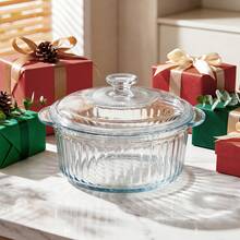 Round Clear Glass Casserole With Lid, Borosilicate Glass Bakeware, Oven Microwave Freezer , Kitchen Cookware Set For Food Serving - View 2