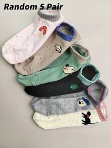 5双糖果色卡通童话可爱短袜，动物图案，四季皆宜，颜色随机 - 彩色 - 查看 6