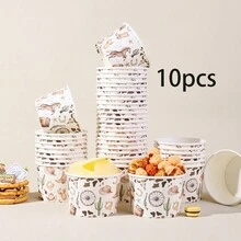 10 pièces/20 pièces/60 pièces, Coupes à glace en papier imprimées de motifs western cowboy, bols à collation jetables thème Far West avec motifs de cheval, cactus et crâne de vache, bols à dessert imprimés de motifs de vache marron et blanc pour anniversaire thème western, fête de rodéo, service de dessert cowboy - Voir 11