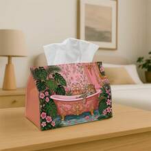 1pc French Retro Floral Fabric Tissue Box Cover, Waterproof Dustproof Durable Foldable Tissue Paper Holder, Soft Cream Farmhouse Style Napkin Box, Suitable For Multiple Scenes Home Decor - Multicolor - View 5
