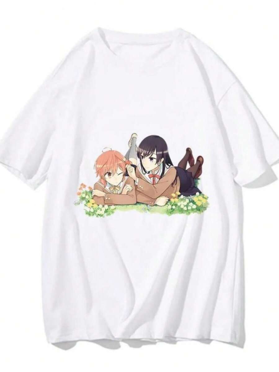 blusas para mujer Bloom Into You Men T-shirts Figure Silhouette Unisex Cartoon Tee-shirt 100% Cotton T Shirts MangaComic Appliques Anime Graphic - Blanco - Ver 1