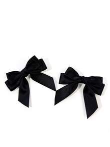 2pcs Women's Solid Color Bow Hair Clips, Suitable For Daily Wear,Hair Claws,Clips For Hair - Black - View 3