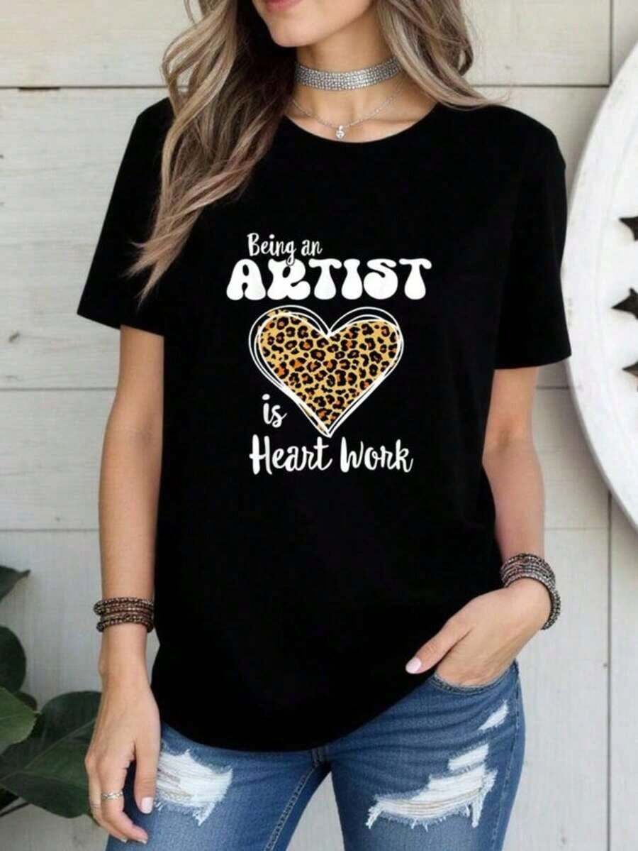 1 "Addicted To Him" T-Shirt, Valentine's Day Couple T-Shirt For Her, Black Graphic T-Shirt, Cute Gift For Boyfriend, 180g, 100% Cotton. - Black 9 - 查看 1