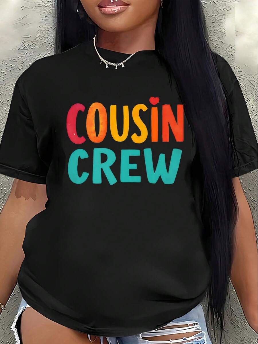 Lightweight And Durable Short-Sleeved T-Shirt With A Colorful Print Design, Perfect For Pairing With Casual Family Outfits Or For Parties. Women's Casual Blouse - 黑色 - 查看 1