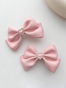 2 chiếc kẹp tóc nơ hình trái tim màu hồng xinh xắn dành cho nữ, thích hợp cho đám cưới, lễ hội âm nhạc. - Hồng - Xem 1