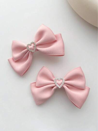 2pcs Women's Pink Heart Beautiful Bow Hair Clips Wedding Music Festival Bow Hair Accessories