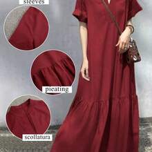 YijiaNvz Vestido de cola de pez de manga corta con cuello alto, elegante para mujer, de primavera/verano - Rosa vieja - Ver 2