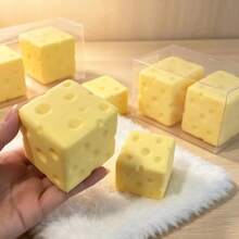 1pc Standard Size TPR Material Swiss Style Cheese Cube Squishy Toy, Slow Rebound Stress Relief Squeeze Toy, Ultra Soft Creamy Realistic Cheese Anxiety Relief Desk Toy, Water-Feel Sensory Fidget Accessory, Father's Day Graduation Summer Party Gift, Moldable Squishy For Desk Decor & Holiday Favor - Multicolor - View 5