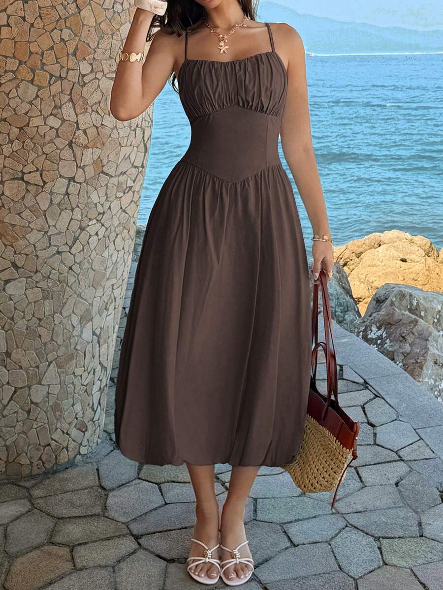 New Women's Summer Maxi Dress, Vacation Style, Sleeveless Tube Top, Versatile, Flattering Design, Cool, Perfect For Beach, Vacation, Parties And Daytime Looks - 棕色 - 查看 1