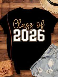 Class Of 2026 Graduation T-Shirt For Students, High School Senior Gift, College Graduation Party Outfit, Unisex Casual T-Shirt, 220g - Urban Vintage Style, Unisex Loose Fit Short Sleeve Crew Neck Cotton T-Shirt, 100% Cotton - 黑色 - 查看 4