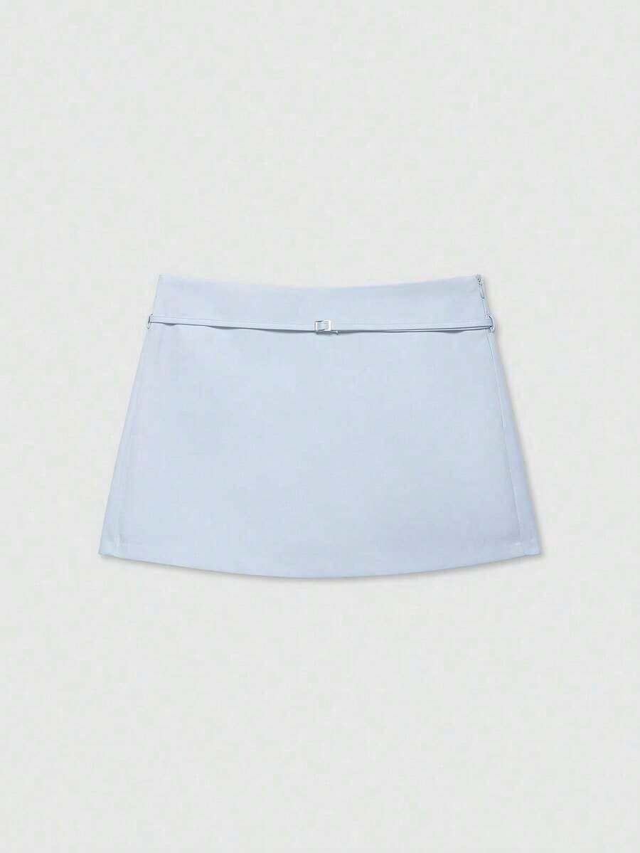 Falda pantalón de cintura con cremallera de unicolor para mujer, de verano - Celeste - Ver 1