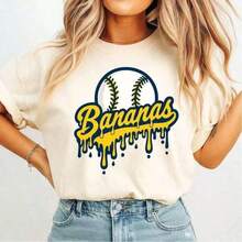Oferta por tiempo limitado, cantidad limitada disponible,  relámpago, camisas de mujer, camisetas de mujer Camiseta divertida de béisbol con plátano, camiseta de hip hop con mascota de equipo deportivo, talla grande, camiseta holgada para mujer, ropa de verano, camiseta informal estampada de manga corta y cuello redondo para mujer, top para mujer, 1 pieza de ropa de verano - Blanco - Ver 2
