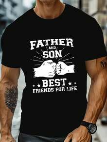 La nueva camiseta de verano para hombre presenta un diseño de dos puños apretados juntos, simbolizando la amistad eterna entre padre e hijo, reflejando el profundo vínculo entre padre e hijo. Camiseta de manga corta con cuello redondo para hombre. - Negro - Ver 1