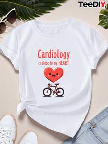 1 Women's Plus Size Heart Print T-Shirt - Casual Short Sleeve Crew Neck Top Decorated With Heart Patterns, Suitable For Medical Staff, Fitness Activities And Daily Wear - Comfortable Machine Washable Clothing, 180g, 100% Cotton. - 白色 - 查看 1