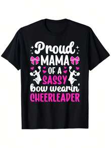 Women's Pride Cheerleader Mom T-Shirt - 100% Cotton, Soft And Breathable, Vintage Team Tee With Ribbon And Megaphone Design, Sizes S-XXXL, Black With Pink/White Lettering - Gift For Cheerleader Mom, Casual Activewear - 黑色 - 查看 6