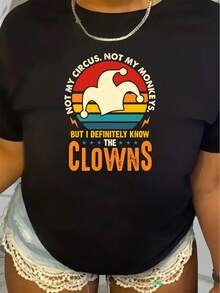Soft, Breathable, And Lightweight For All-Day Wear. Comfortable Plus-Size Women's T-Shirt With A Fun Print - Not My Circus, Not My Monkeys. Printed Top - Loose And Stretchy Fit (0XL-4XL) - Black Shirt With A Colorful Circus Print - Machine-Washable Casual Wear For Everyday Use, With Eye-Catching Prints, Easy Care, A Must-Have For Humor Lovers. Classic Crew Neck With A Relaxed Fit That Flatters All Body Shapes And Is Easy To Pair With Jeans, Shorts, And Leggings. - 黑色 - 查看 6
