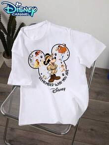 Disney T-He Lion King Adventures Mickey Mouse Printed White T-Shirt, Classic "Remember Who You Are" Printed Pattern - Double-Sided Printed Design T-Shirt, Men's Summer Short-Sleeved Top, High-Quality 100% Cotton Short-Sleeved T-Shirt, Relaxed, Breathable, Short-Sleeved Summer T-Shirt, Universal For Men And Women, Couples' Clothing, Casual Everyday Wear, Street Style, Vacation, Campus - trắng - Xem 2