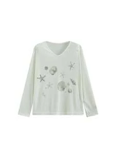 Summer New Korean Style High-End Printed & Embroidered Long Sleeve Sunscreen Shirt, V-Neck Chic Sunscreen Cover Up Casual - Picture Color - View 3