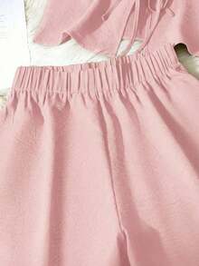 Set de 2 piezas de conjunto informal de mujer de unicolor con nudo, elegante para primavera/verano - Rosa Pálido - Ver 4