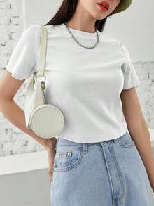 Camiseta de manga corta de unicolor para mujer para el verano, Cropped tops para mujeres - Blanco - Ver 1