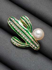 Green Enamel Cactus Brooches, Alloy Electroplate & Rhinestones Botanical Pins, Pins For Backpack, Pins For Bags, Enamel Pins - Green - View 7