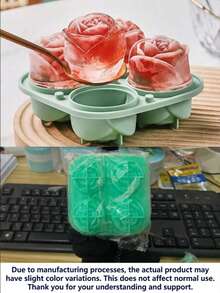 4-Cavity Rose Shaped Silicone Ice Cube Tray With Lid, 3D Rose Ice Ball Maker Mold, Suitable For Whiskey Cocktails And Romantic Occasions - Multicolor - View 10